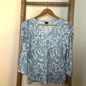 Ann Taylor Blue Paisley V-neck Women's Top